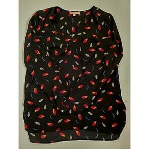 GIBSON Latimer Top Feathers Casual Blouse Women's Small Black Workwear Colorful